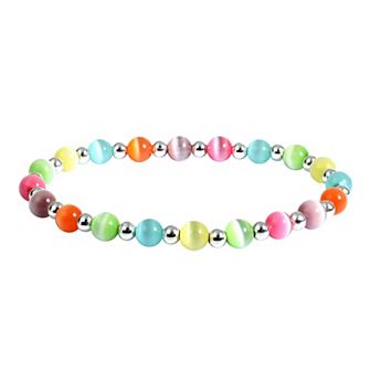Aleure Precioso Fine Silver Plate Bead & Cat's Eye Bead Stretch Bracelet