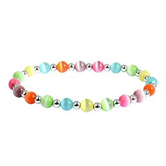 Aleure Precioso Fine Silver Plate Bead & Cat's Eye Bead Stretch Bracelet