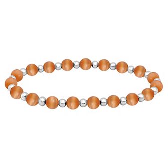 Aleure Precioso Fine Silver Plate Bead & Cat's Eye Bead Stretch Bracelet