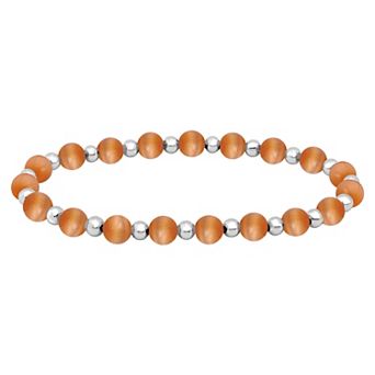 Aleure Precioso Fine Silver Plate Bead & Cat's Eye Bead Stretch Bracelet