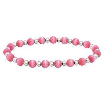 Aleure Precioso Fine Silver Plate Bead & Cat's Eye Bead Stretch Bracelet
