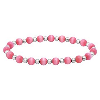 Aleure Precioso Fine Silver Plate Bead & Cat's Eye Bead Stretch Bracelet