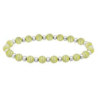 Aleure Precioso Fine Silver Plate Bead & Cat's Eye Bead Stretch Bracelet
