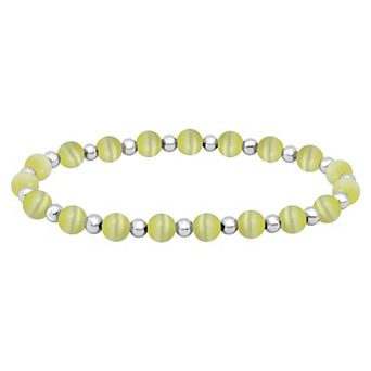 Aleure Precioso Fine Silver Plate Bead & Cat's Eye Bead Stretch Bracelet