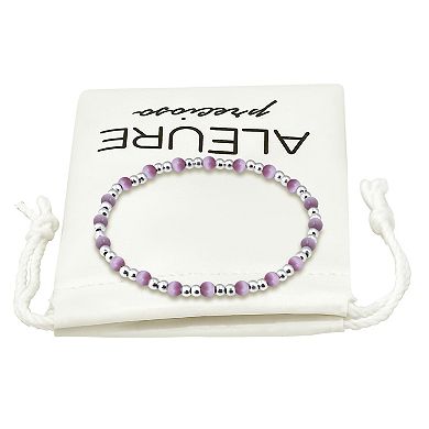 Aleure Precioso Fine Silver Plate Double Bead & Small Cat's Eye Bead Stretch Bracelet