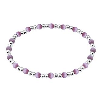 Aleure Precioso Fine Silver Plate Double Bead & Small Cat's Eye Bead Stretch Bracelet