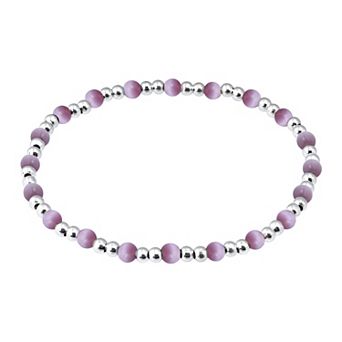 Aleure Precioso Fine Silver Plate Double Bead & Small Cat's Eye Bead Stretch Bracelet