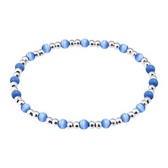Aleure Precioso Fine Silver Plate Double Bead & Small Cat's Eye Bead Stretch Bracelet