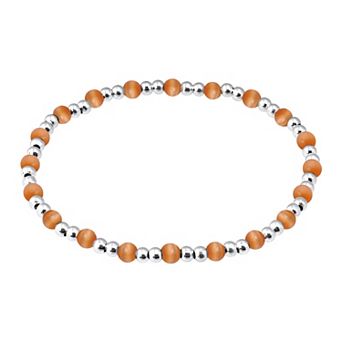 Aleure Precioso Fine Silver Plate Double Bead & Small Cat's Eye Bead Stretch Bracelet