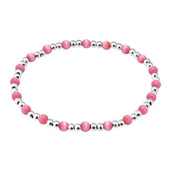 Aleure Precioso Fine Silver Plate Double Bead & Small Cat's Eye Bead Stretch Bracelet