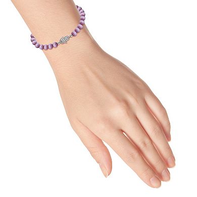 Aleure Precioso Fine Silver Plate Hamsa Hand Station Charm & Cat's Eye Bead Stretch Bracelet