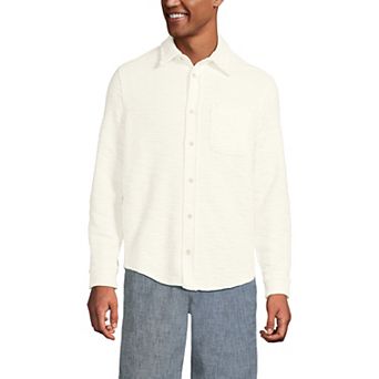 Men's Lands' End Long Sleeve Knit Boucle Button-Down Shirt