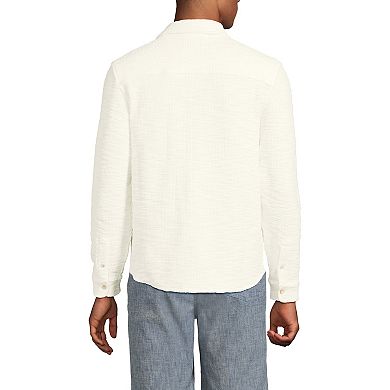Men's Lands' End Long Sleeve Knit Boucle Button-Down Shirt
