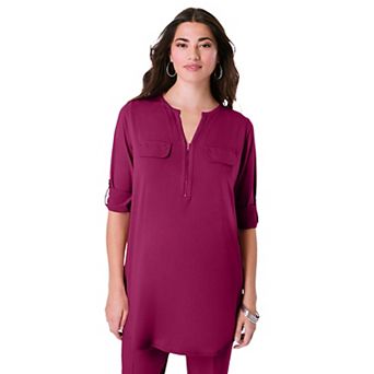 Roaman's Women's Plus Size Zip Front Ultrasmooth Fabric Tunic
