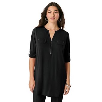 Roaman's Women's Plus Size Zip Front Ultrasmooth Fabric Tunic