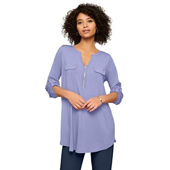 Roaman's Women's Plus Size Zip Front Ultrasmooth Fabric Tunic