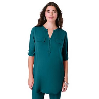 Roaman's Women's Plus Size Zip Front Ultrasmooth Fabric Tunic
