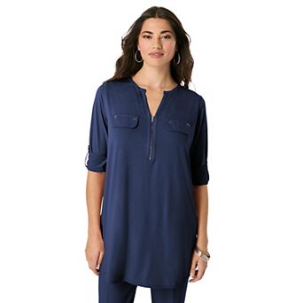 Roaman's Women's Plus Size Zip Front Ultrasmooth Fabric Tunic
