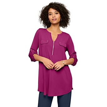 Roaman's Women's Plus Size Zip Front Ultrasmooth Fabric Tunic