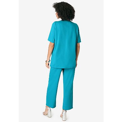 Roaman's Women's Plus Size French Terry Cropped Pant Set