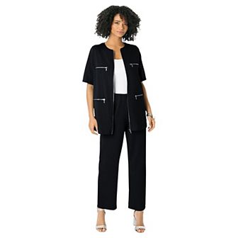 Roaman's Women's Plus Size French Terry Cropped Pant Set