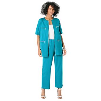 Roaman's Women's Plus Size French Terry Cropped Pant Set