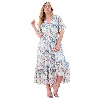 Roaman's Women's Plus Size Tiered Ruffle Dress