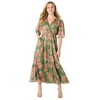 Roaman's Women's Plus Size Striped Lurex Maxi Dress