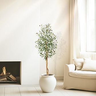 Olive Trees Artificial Indoor, 5FT Tall Faux Silk Plant White Planter,2 PCS