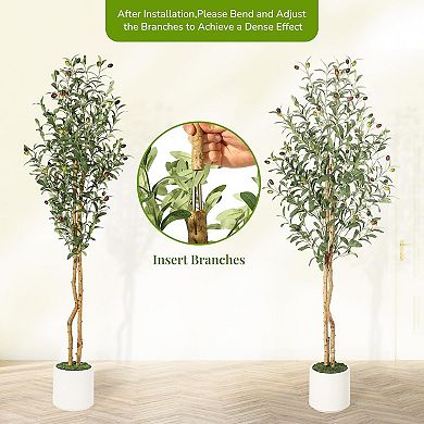 Olive Trees Artificial Indoor, 5FT Tall Faux Silk Plant White Planter,2 PCS