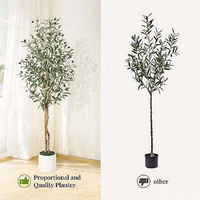 Olive Trees Artificial Indoor, 5FT Tall Faux Silk Plant White Planter,2 PCS