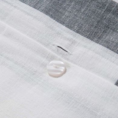 Washed Cotton Duvet Cover Set - Soft Slub Check Bedding with Corner Ties, Coastal Farmhouse Style