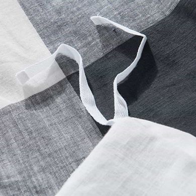 Washed Cotton Duvet Cover Set - Soft Slub Check Bedding with Corner Ties, Coastal Farmhouse Style