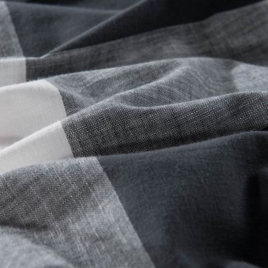 Washed Cotton Duvet Cover Set - Soft Slub Check Bedding with Corner Ties, Coastal Farmhouse Style
