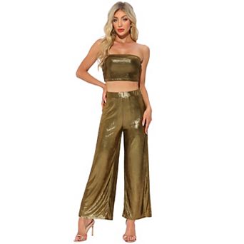 Summer 2 pc Outfits for Women's Wide Leg Pants Cropped Tops Casual Lounge Sets