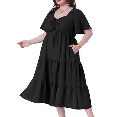 Women's Plus Size Summer Dress Short Sleeve Sweetheart Neck Ruffle Flowy A Line Tiered Long Dresses