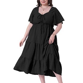 Women's Plus Size Summer Dress Short Sleeve Sweetheart Neck Ruffle Flowy A Line Tiered Long Dresses