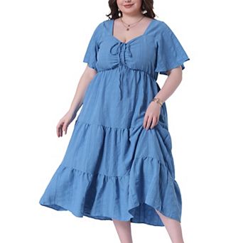 Women's Plus Size Summer Dress Short Sleeve Sweetheart Neck Ruffle Flowy A Line Tiered Long Dresses