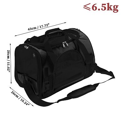 Pet Carrier Bag, Foldable Transport Box with Removable Plush Mat and Adjustable Shoulder Strap