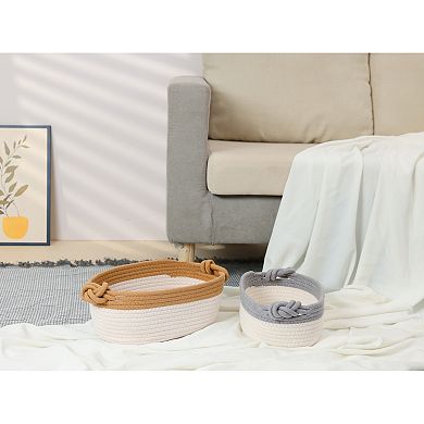 3 Packs Woven Storage Basket, Shelf Closet Storage Bin with Handles for Key Tray Bowl