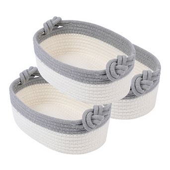 3 Packs Woven Storage Basket, Shelf Closet Storage Bin with Handles for Key Tray Bowl