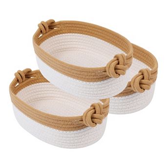 3 Packs Woven Storage Basket, Shelf Closet Storage Bin with Handles for Key Tray Bowl