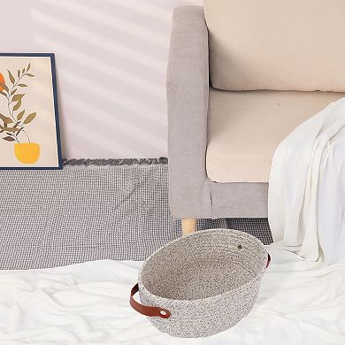 3 Packs Woven Storage Basket, Shelf Closet Oval Storage Bin with Handles