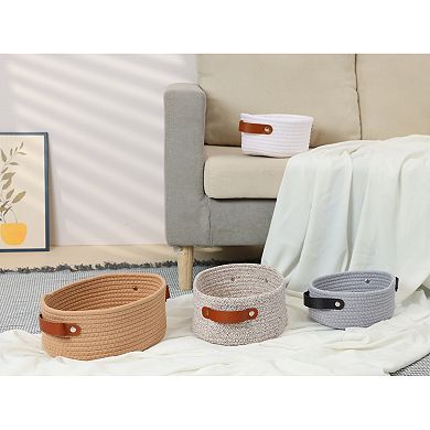 3 Packs Woven Storage Basket, Shelf Closet Oval Storage Bin with Handles