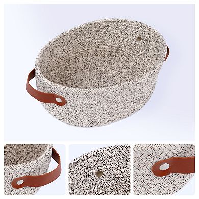 3 Packs Woven Storage Basket, Shelf Closet Oval Storage Bin with Handles