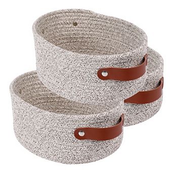 3 Packs Woven Storage Basket, Shelf Closet Oval Storage Bin with Handles