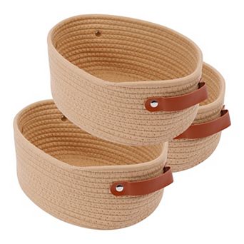 3 Packs Woven Storage Basket, Shelf Closet Oval Storage Bin with Handles