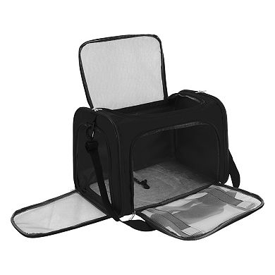 Pet Carrier Bags, Foldable Transport Box with Removable Plush Mat and Adjustable Shoulder Strap