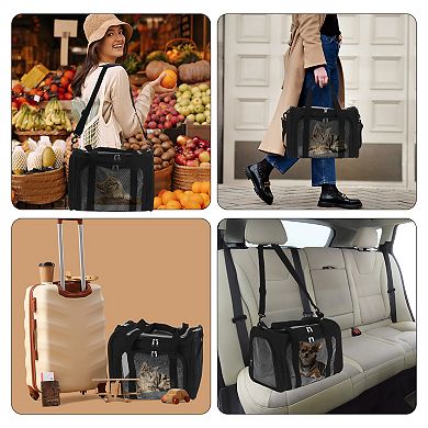 Pet Carrier Bags, Foldable Transport Box with Removable Plush Mat and Adjustable Shoulder Strap