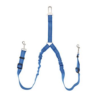 Double Dog Seat Belt, Nylon Pet Car Headrest Restraint Safety Seatbelt, No Tangle Dog Leash Blue